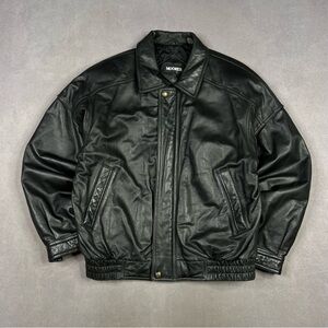 Vintage Black Leather Bomber Jacket